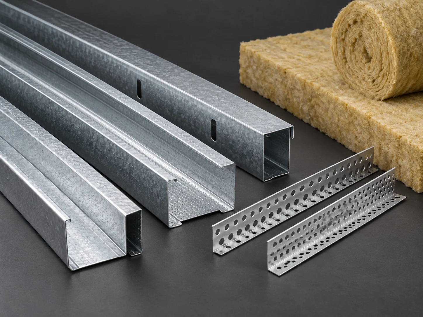 Galvanized steel profiles with mineral wool insulation